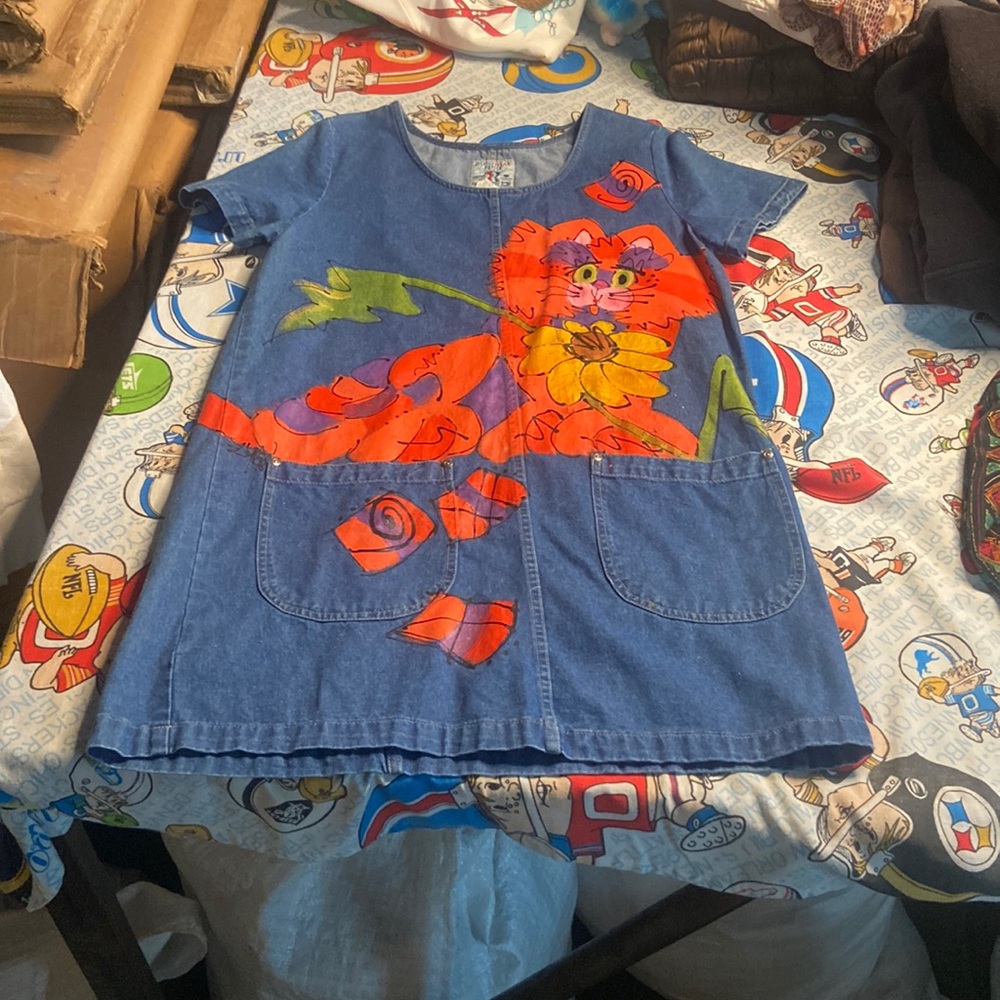 Vintage denim cat dress